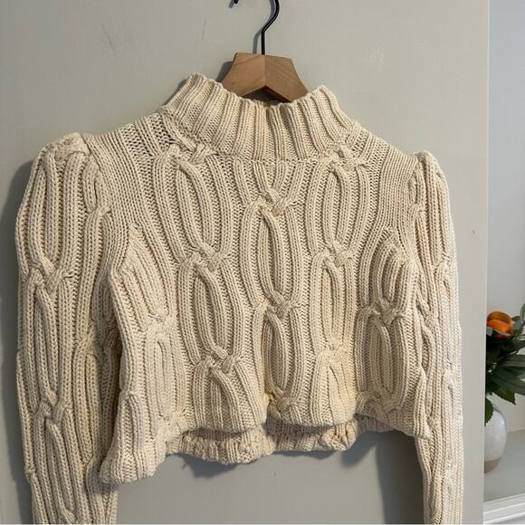 Rebecca Taylor La Vie Cream White Cable Cropped Sweater XS - Picture 7 of 10